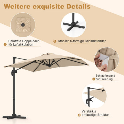 Rectangular Patio Umbrella 250x250 cm with Crank, Beige