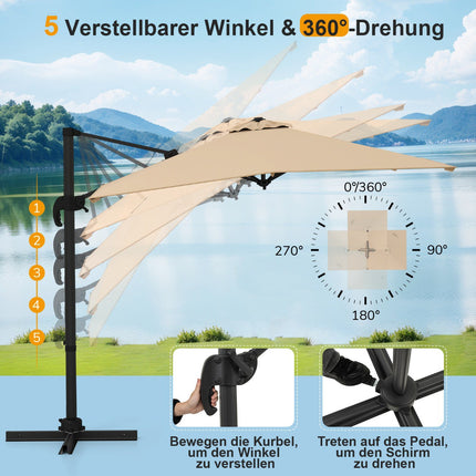 Rectangular Patio Umbrella 250x250 cm with Crank, Beige