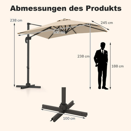 Rectangular Patio Umbrella 250x250 cm with Crank, Beige