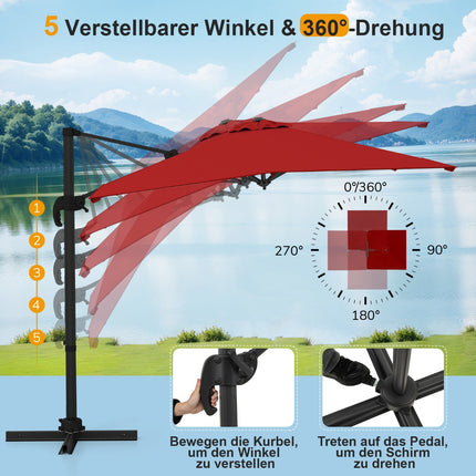 Rectangular Patio Umbrella 250x250 cm with Crank, Red