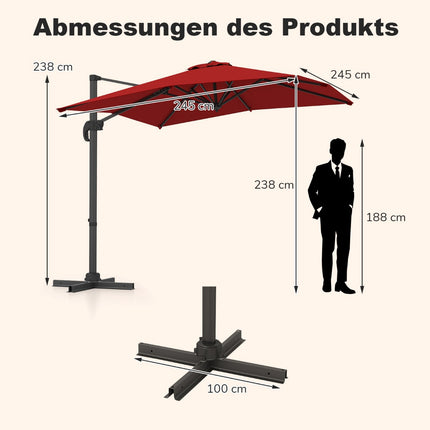 Rectangular Patio Umbrella 250x250 cm with Crank, Red