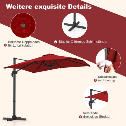 Rectangular Patio Umbrella 250x250 cm with Crank, Red