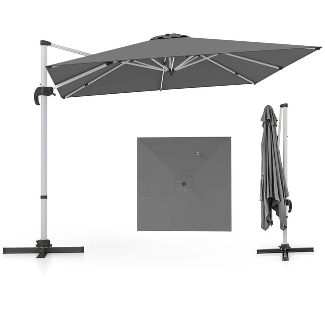Rectangular Patio Umbrella, 300x300 cm, Grey, Crank Handle