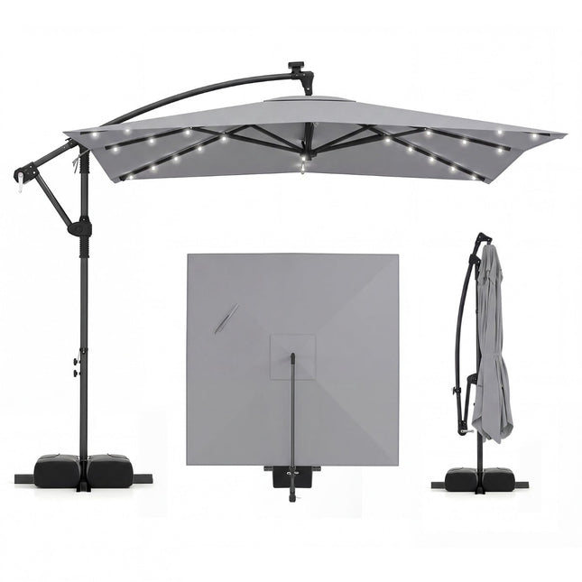 Rectangular Patio Umbrella with Stand, LED Lights, 360 Rotation