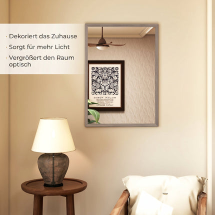 Rectangular Wall Mirror, 50x70 cm, Grey Wood Frame