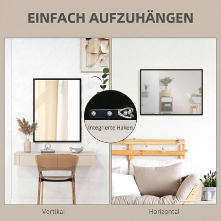 Rectangular Wall Mirror, 60x80 cm, Black MDF Frame