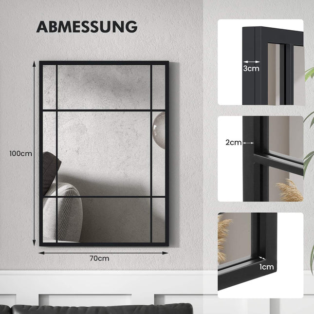Rectangular Wall Mirror, Metal Frame, 100 x 70 cm