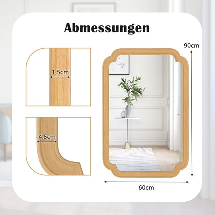 Rectangular Wall Mirror with Wood Frame, 90x60 cm