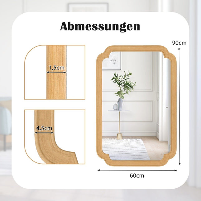 Rectangular Wall Mirror with Wood Frame, 90x60 cm