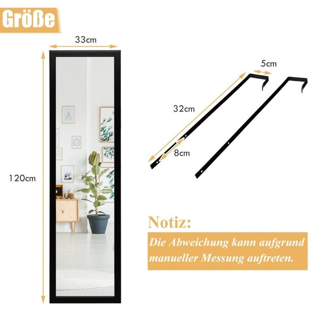 Rectangular full-length mirror with hanging hook for door 33x119cm black