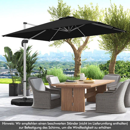Rectangular parasol 300 x 300 cm large cantilever parasol with crank black