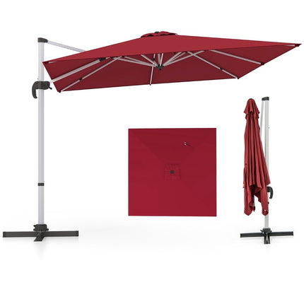 Rectangular parasol 300 x 300 cm large cantilever parasol with crank wine red
