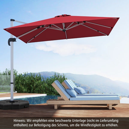 Rectangular parasol 300 x 300 cm large cantilever parasol with crank wine red