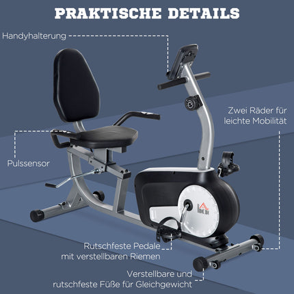 Recumbent exercise bike - LCD, 8-level resistance, 110 kg capacity