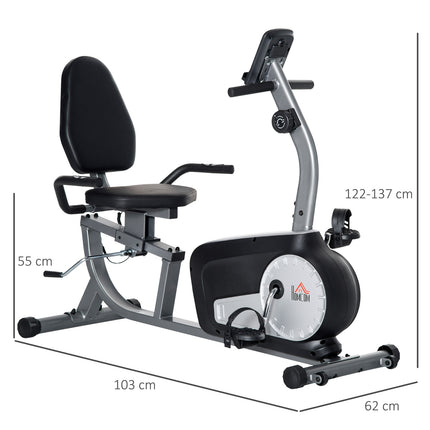 Recumbent exercise bike - LCD, 8-level resistance, 110 kg capacity