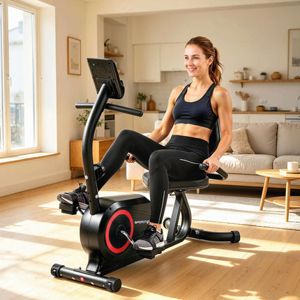 Recumbent Exercise Bike, Bluetooth App, 8-Level Magnetic Resistance
