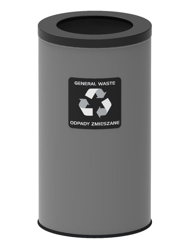 Recyclingbak, 75 liter, staal - zwart, milieuvriendelijk