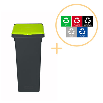 Recycling Bin with Lid, 75L, Green, Plastic