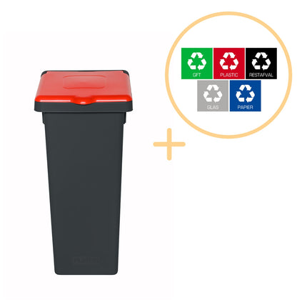 Recycling Bin with Lid, 75L – Red, Plastic