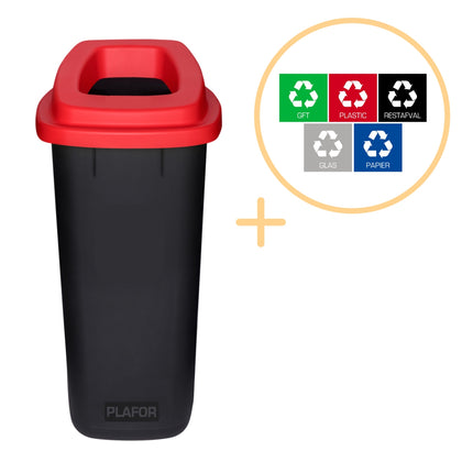 Recycling Trash Can, 90L, Red Lid, Plastic