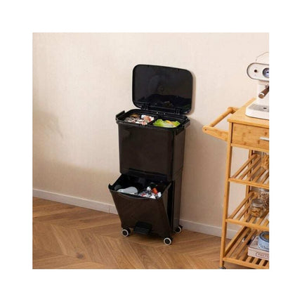Recycling Waste Bin 36L with 2 Removable 10L Compartments, Black, Foot Pedal
