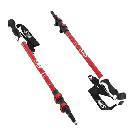 Red Aluminum Nordic Walking Poles, Adjustable Length