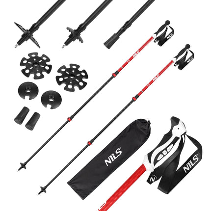 Red Aluminum Nordic Walking Poles, Adjustable Length