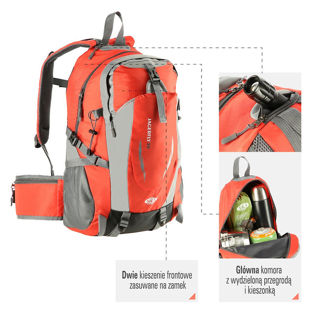 Rode wandelrugzak, 30 liter inhoud, lichtgewicht
