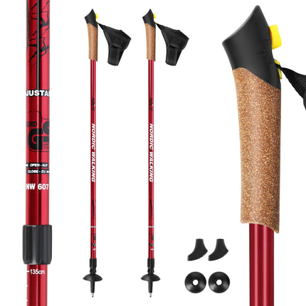 Red Nordic Walking Poles, Adjustable, Lightweight