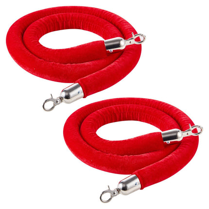 Red Velvet Stanchion Ropes, 2 Pack, 1.5 m, Silver Hooks