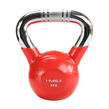 Red Vinyl-Coated Cast Iron Kettlebell, Chrome Handle