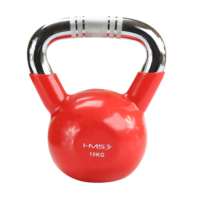 Red Vinyl-Coated Cast Iron Kettlebell, Chrome Handle