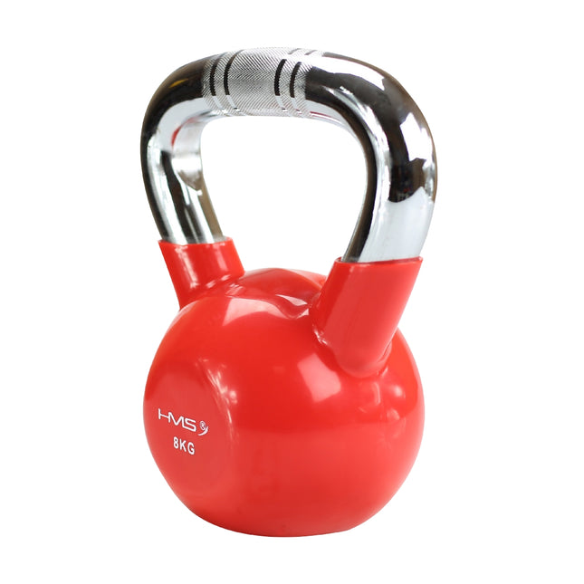 Red Vinyl-Coated Cast Iron Kettlebell, Chrome Handle