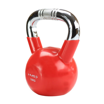 Red Vinyl-Coated Cast Iron Kettlebell, Chrome Handle