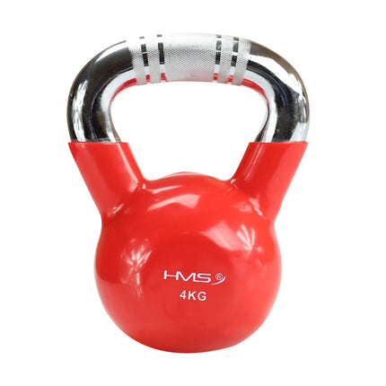 Red Vinyl-Coated Cast Iron Kettlebell, Chrome Handle