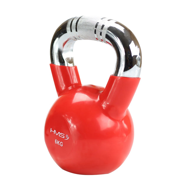 Red Vinyl-Coated Cast Iron Kettlebell, Chrome Handle