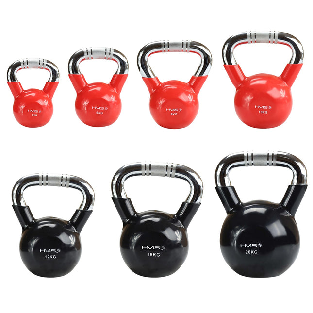 Red Vinyl-Coated Cast Iron Kettlebell, Chrome Handle