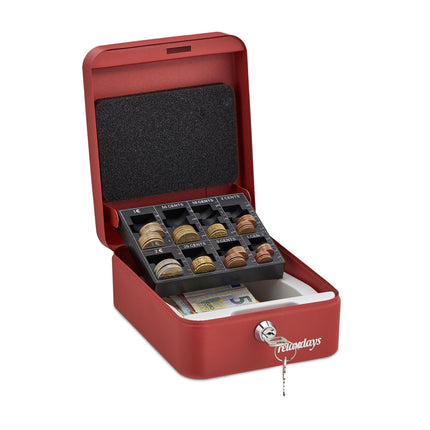 Red cash drawer with coin counter