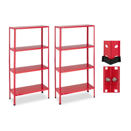 Red heavy duty shelving unit set of 2 4 levels
