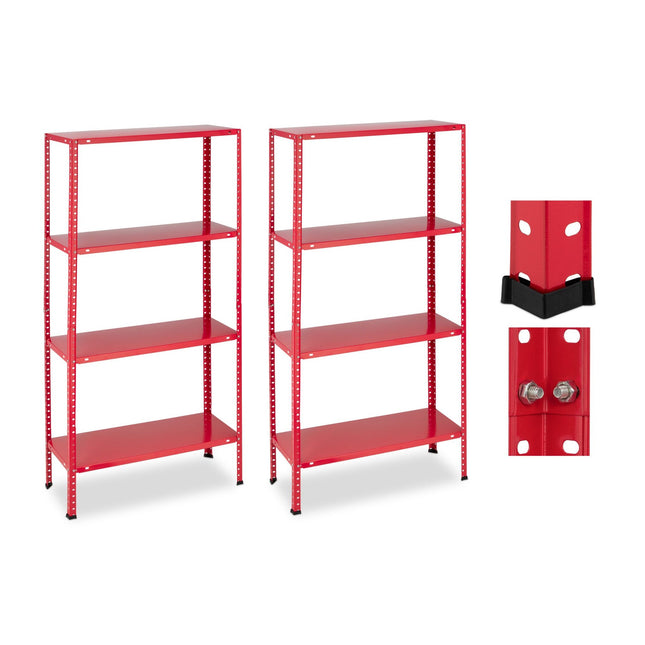 Red heavy duty shelving unit set of 2 4 levels