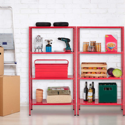 Red heavy duty shelving unit set of 2 4 levels