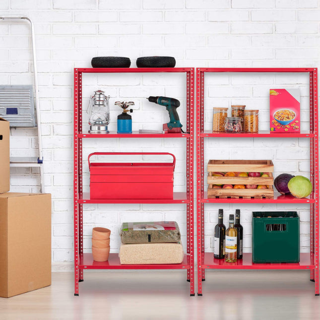 Red heavy duty shelving unit set of 2 4 levels
