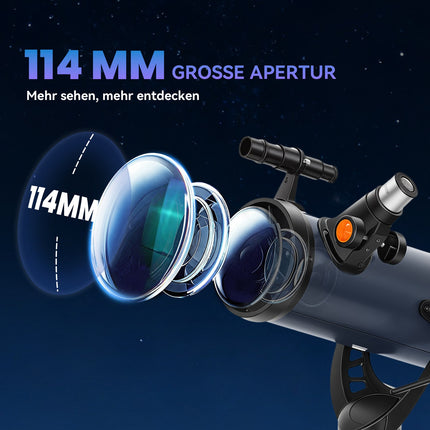 Reflector Telescope, 114mm Lens, 2 Eyepieces, Aluminum