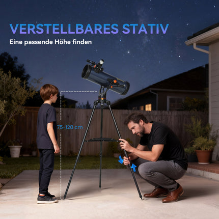 Reflector Telescope, 114mm Lens, 2 Eyepieces, Aluminum