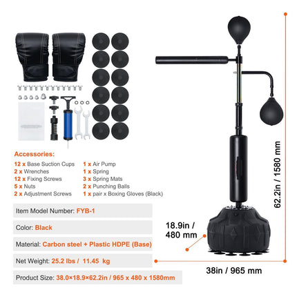 Reflex Boxing Speed Bag with Stand, Adjustable Height, Gloves