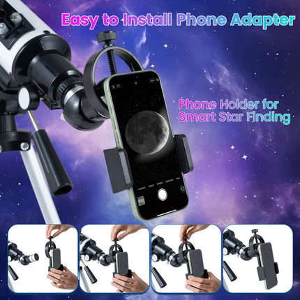 Refractor Telescope 70 mm with 2 Eyepieces and 3X Lens, Adjustable Tripod, White