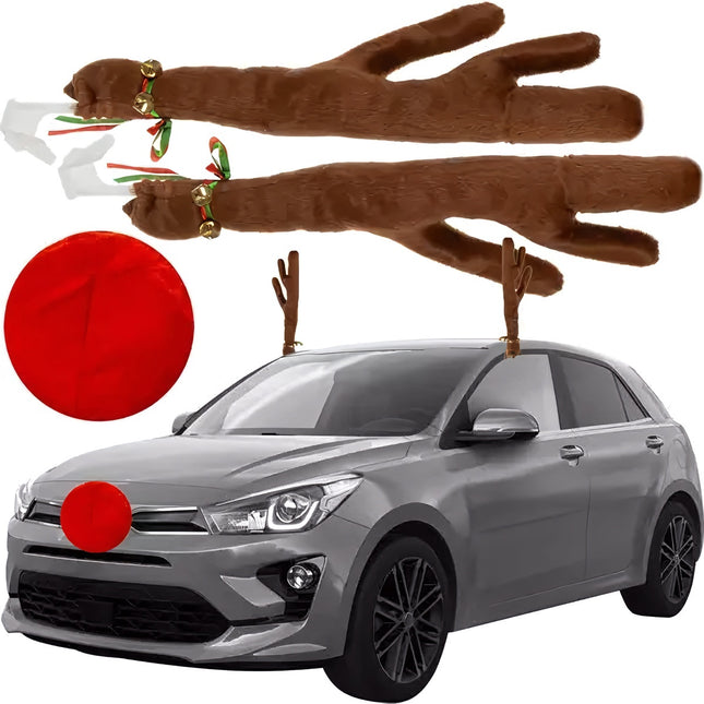 Reindeer Antlers & Nose Car Decoration Set – Easy Install
