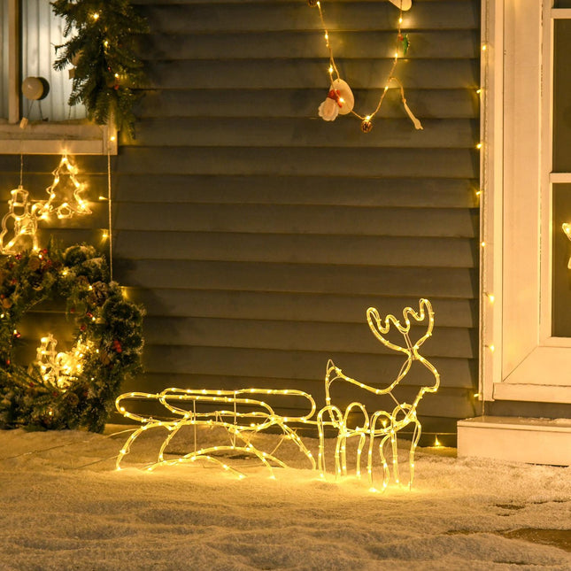 Reindeer with sled LED Christmas lights, outdoor waterproof