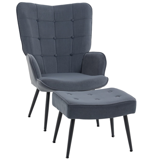 Velvet Relax Chair with armrests and footstool