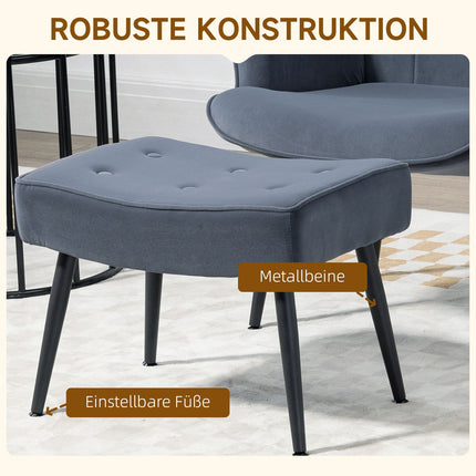 Velvet Relax Chair with armrests and footstool